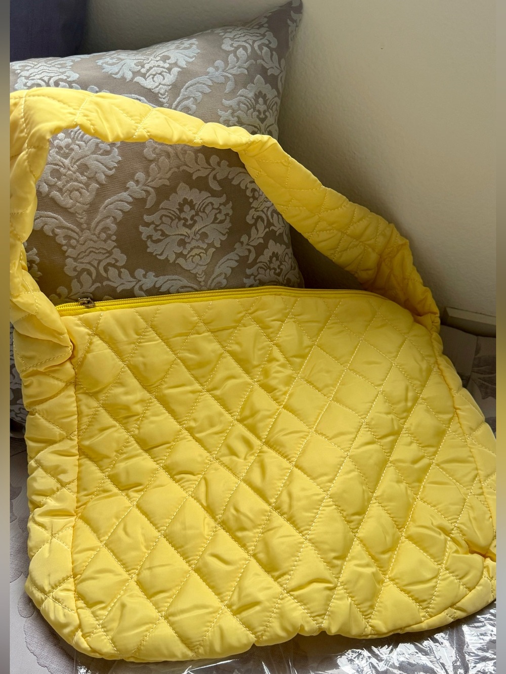 Bright Yellow Quilted Shoulder Tote Bag Carryall